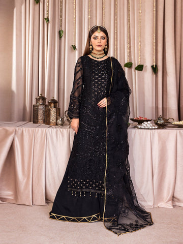 Black Floral Embroidered Organza Pakistani Suit